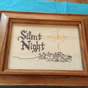 Embroidery, Needle Point "Silent Night" In 5X7 picture Frame With Gold Star
